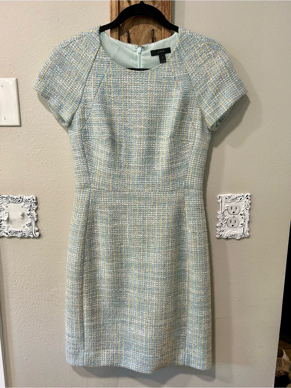 J. Crew Pastel Blue Tweed Short-Sleeve Sheath Dress